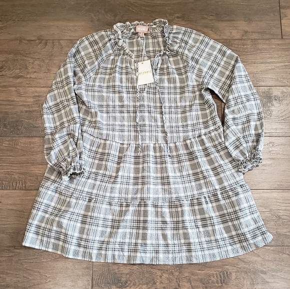 NWT Show Me Your MuMu Long Sleeve Plaid Mini Birdie Dress Size Large - Picture 5 of 13